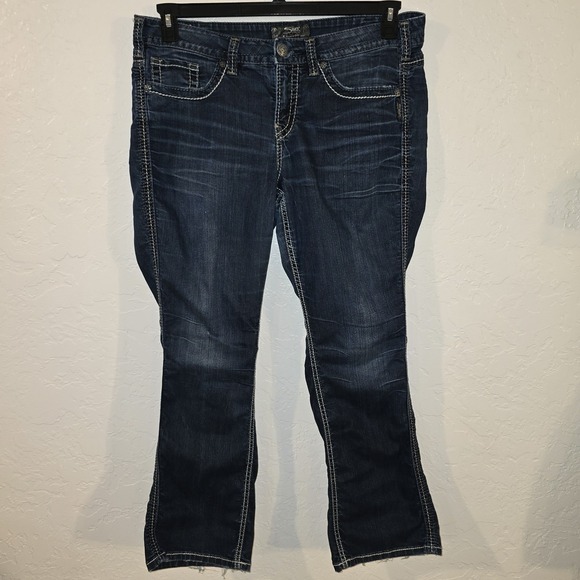 Silver Jeans Frances 18" Boot Cut Low Rise Size 16/31 Dark Wash Thick Stitch W38 - Picture 1 of 11